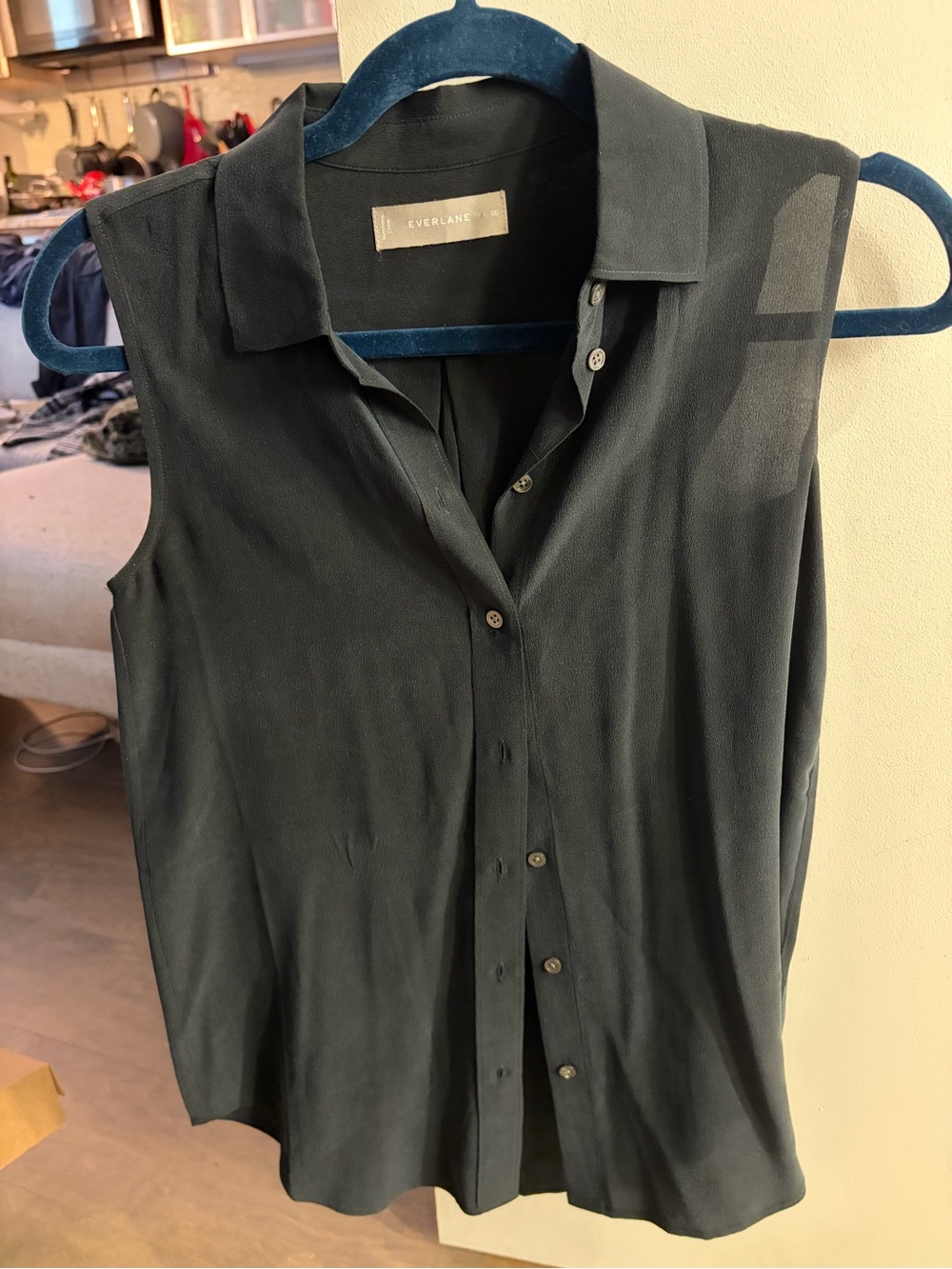Everlane Black Sleeveless 100% Silk Button-Up Top - Picture 1 of 4